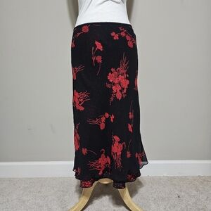 Speechless Black Red Floral Midi Skirt Size M